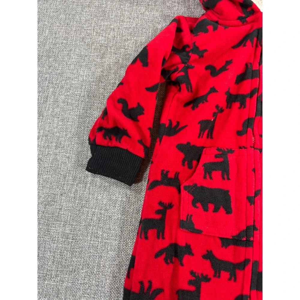 Carter's Kids Woodland Fleece Hooded Jumpsuit 18M Red Black Sherpa Bear Moose